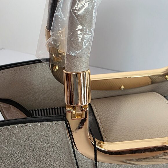 Badgley Mischka New York Top Handle Satchel Cream Gold Frame Structured Handbag - Picture 10 of 11